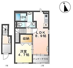 ルミエール レスポワール 2階1LDKの間取り