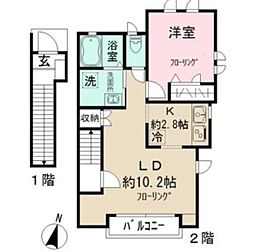 レイブランシス 2階1LDKの間取り