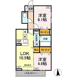 JR南武線 稲城長沼駅 徒歩7分の賃貸アパート 1階2LDKの間取り