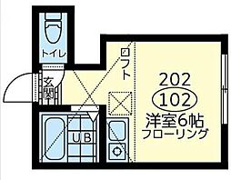 ユナイト鶴見フォルクンガ 1階ワンルームの間取り