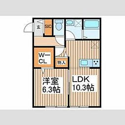大和市鶴間2丁目アパート 1LDKの間取図画像