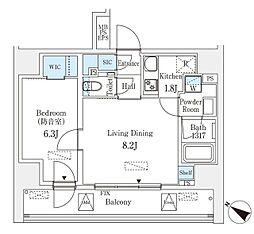 フィシオ飯田橋 12階1LDKの間取り