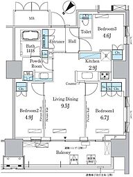 晴海フラッグ ポートヴィレッジ B棟 9階3LDKの間取り