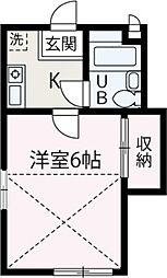 ホワイトハウス2 1階1Kの間取り