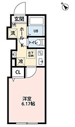 丘の上のフルール 3階1Kの間取り