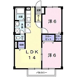 コーポサンシャイン 2LDKの間取図画像