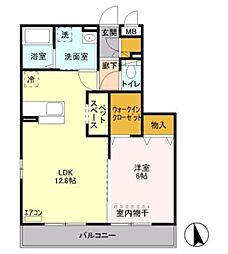 リモージュ新郷 2階1LDKの間取り