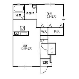 グリシーヌ笹丘 1LDKの間取図画像