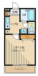 セジュールヤマ 2階1Kの間取り