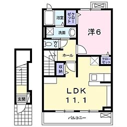 ハーベストグリーンヒル 2階1LDKの間取り