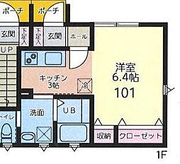 ローズビブレ小山 1階1Kの間取り