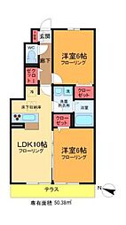 オアシス　パティオ 1階2LDKの間取り