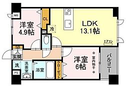 サンピタリア東船橋 3階2LDKの間取り
