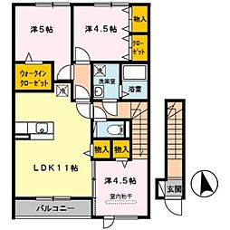 D-room秋月　A棟 2階3LDKの間取り