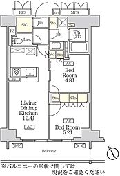リーフシティ市川　ザ・レジデンス 3階2LDKの間取り