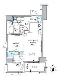 パークアクシス新宿百人町 5階2LDKの間取り