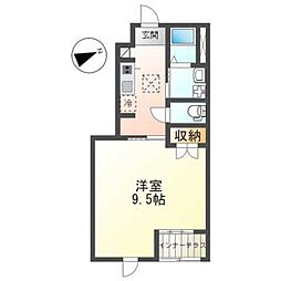 アンベリール・ヴィラII 1階1Kの間取り