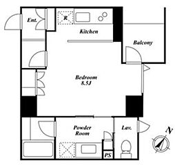 KDXレジデンス白金2 2階1Kの間取り