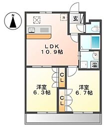グランド・ソレイユ 1階2LDKの間取り