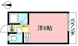 カーサ・アルバ 2階ワンルームの間取り