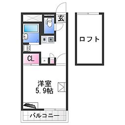 レオパレスロイヤル 1階1Kの間取り