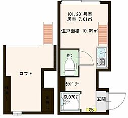 ブリリアント大原 1階ワンルームの間取り