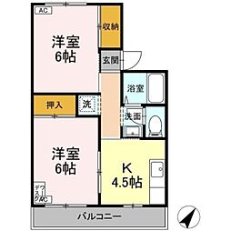 フジヴェール3番館 2階2Kの間取り
