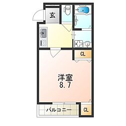 フジパレス西宮能登 1Kの間取図画像