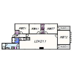 メビウス宿院レジデンス 4LDKの間取図画像