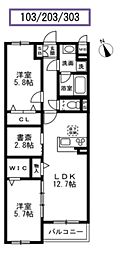 江戸川区平井4丁目アパート 2SLDKの間取図画像