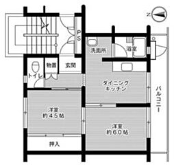 ビレッジハウス検見川10棟 2DKの間取図画像