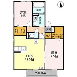 ドミール壱番館 2階2LDKの間取り
