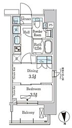 パークアクシス上野イースト 13階1DKの間取り