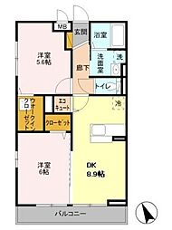 サニークロスZ 2DKの間取図画像