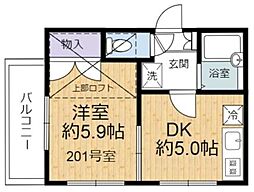 コーポ温水 1DKの間取図画像