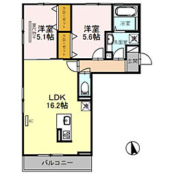 ノア・パークくさべA棟 2LDKの間取図画像