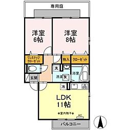 ラミアカーサお花茶屋 1階2LDKの間取り