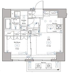 ディップス上野ノース 2階1LDKの間取り
