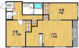 シェモア東砂 2階2LDKの間取り