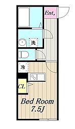 小田急小田原線 相武台前駅 徒歩14分の賃貸アパート 2階ワンルームの間取り