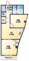 ファーストパークレジデンス 4階2DKの間取り