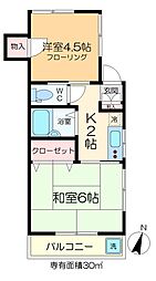 アールハイツ 2階2Kの間取り