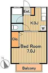 京王相模原線 多摩境駅 徒歩30分の賃貸アパート 1階1Kの間取り