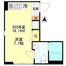 FERIO三河島 2階ワンルームの間取り