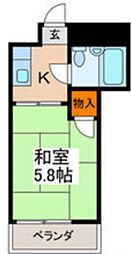 パールハイツ 2階1Kの間取り