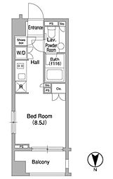 コンフォリア大森DEUX 8階ワンルームの間取り