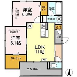 エミエール東成瀬 2LDKの間取図画像