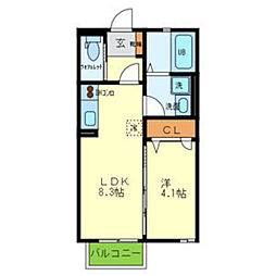 JR東海道・山陽本線 甲南山手駅 徒歩10分の賃貸アパート 2階1LDKの間取り