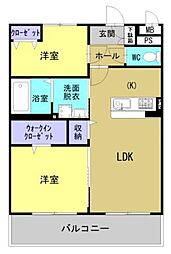 クレリア嬉野 2LDKの間取図画像