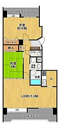 ライオンズガーデン郡山 14階2LDKの間取り